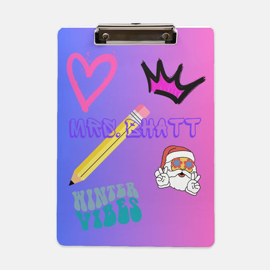 Customizable clipboard with polished chrome clip, perfect for keeping papers organized. A thoughtful gift for teachers, ideal for handwritten notes, letters, and stationery. Personalize with background, font, and graphics for a unique teacher appreciation gift for the holidays, Christmas, Hanukkah, or any special occasion. Size: 9″ x 12.5″, made in the USA.