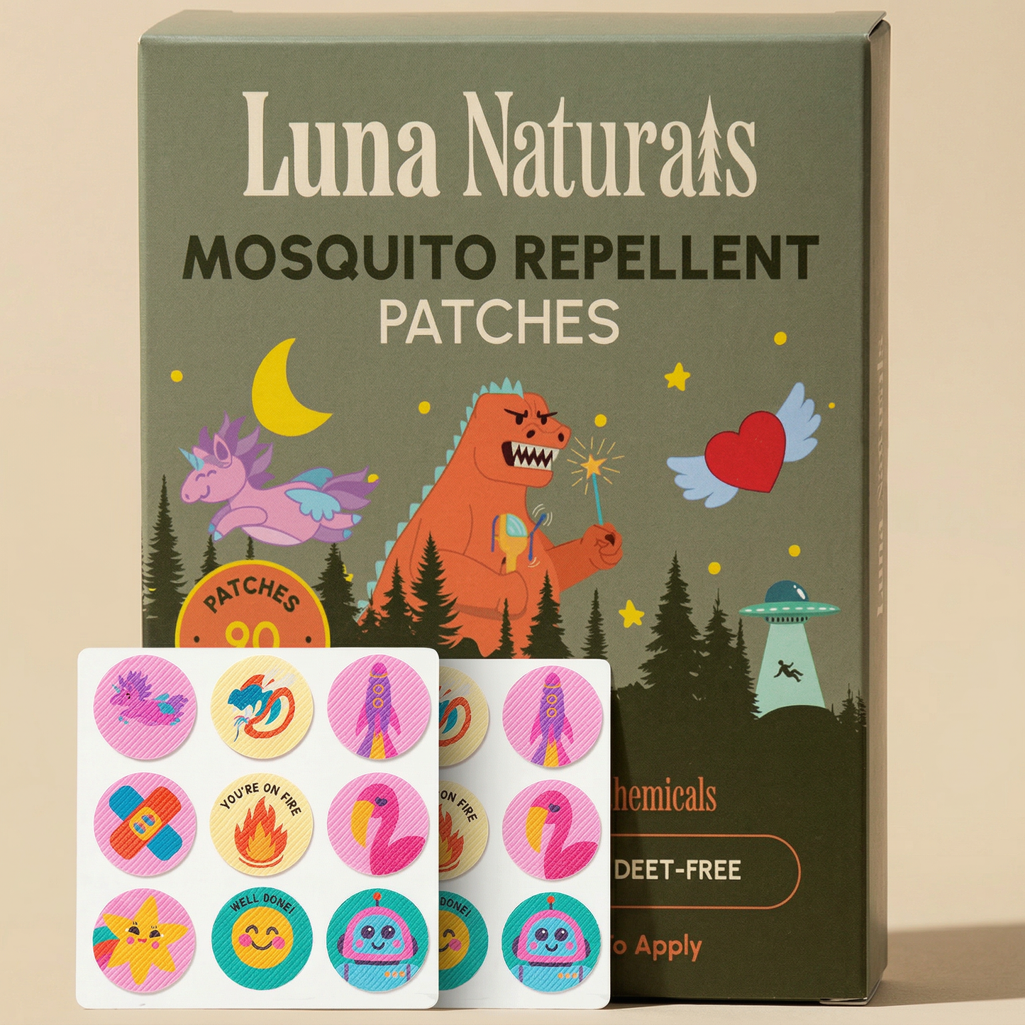 "Bite-Block Stickers" 🌿 Kids Mosquito Repellent Patches (90ct) by Luna Naturals