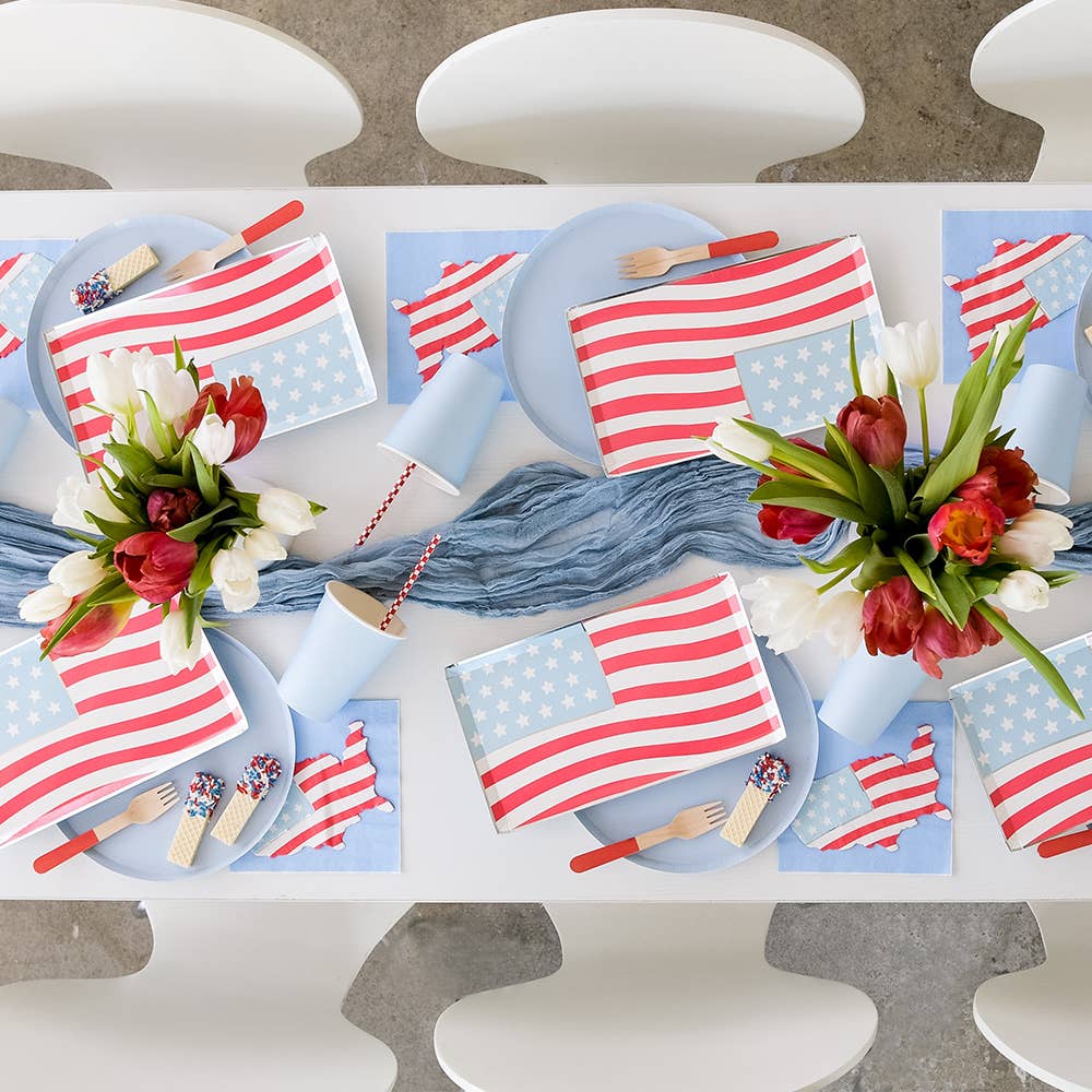 Paper dinner plates featuring red, white, and blue die-cut design, pack of 8.