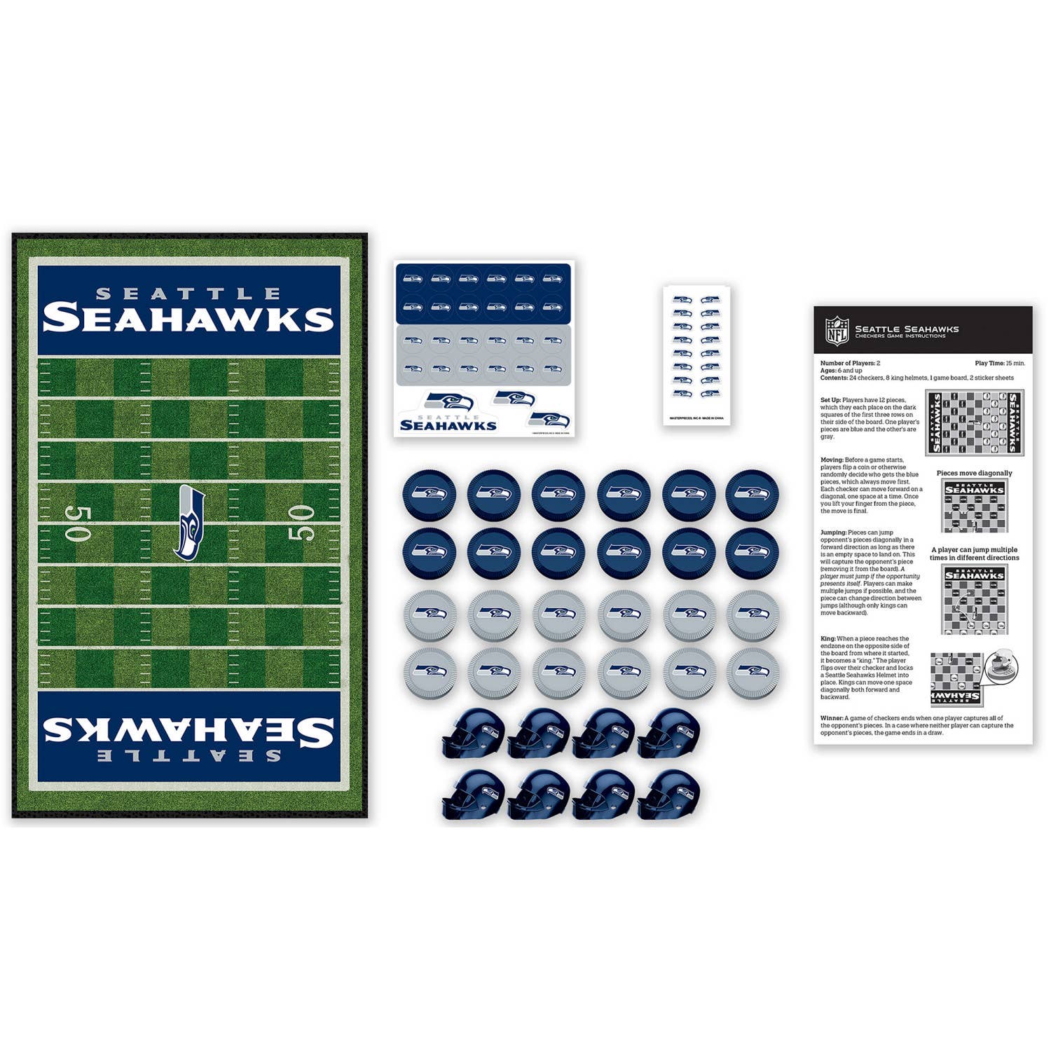 NFL themed checkers with Seahawks pieces