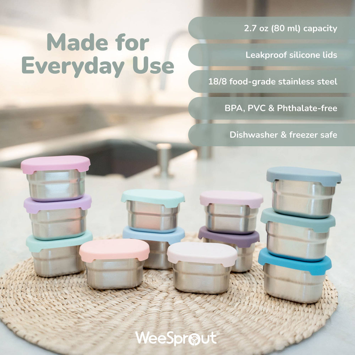"Dip Switch" 🥕 Stainless Steel Dip Containers for Lunch (Set of 3) by WeeSprout