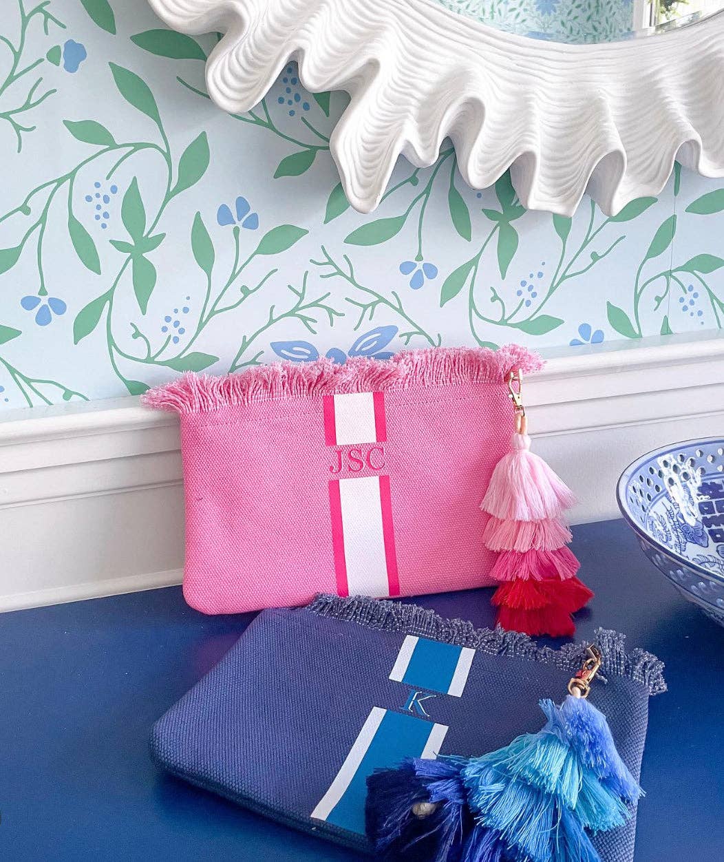 Personalized pouch 8"x11", colorful tassel, zipper closure, travel bag and school organizer