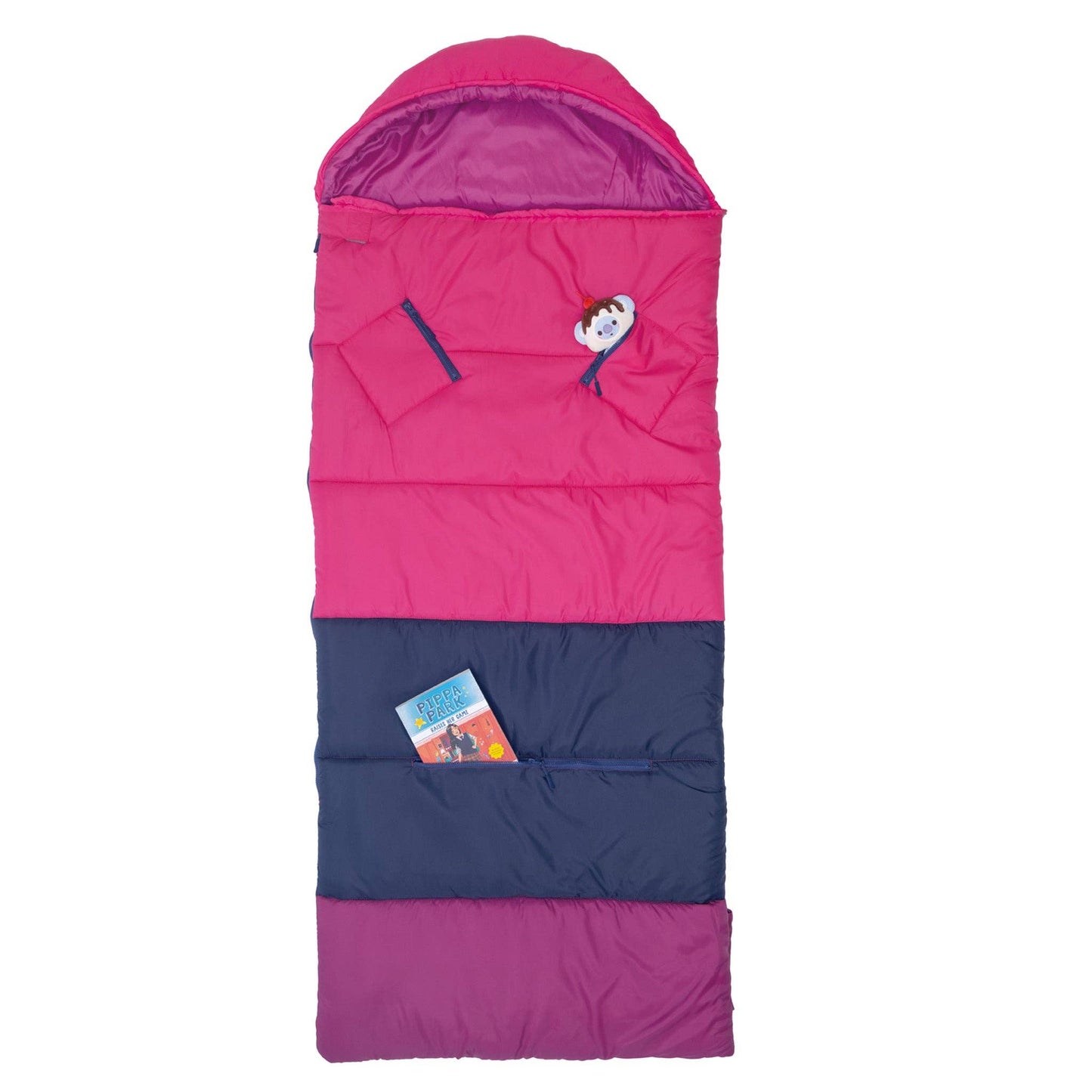 "Pack & Snooze" 🎒 Mimish Sleep-N-Pack Sleeping Bag — Raspberry Sorbet, Navy & Winterberry (Big Kid)