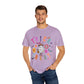 Trick or Treat Cowboy Ghost shirt featuring a playful cowboy ghost design and melty font. Available in unisex sizes S-3XL, this ultra-soft, garment-dyed 100% ring-spun cotton t-shirt is perfect for Halloween celebrations for adults and teens.