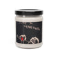 Customizable 9oz scented candle in a glass jar, made with 100% natural soy wax blend and featuring a 100% cotton wick. The candle includes a glossy permanent adhesive label for personalized artwork, available in various aromatic scents and has a burn time of 50-60 hours