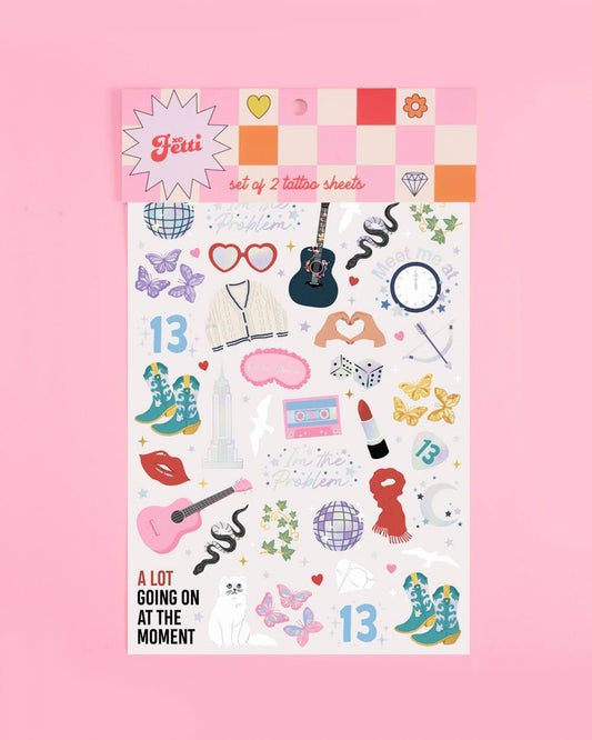 Era-themed temporary tattoos with iridescent foil