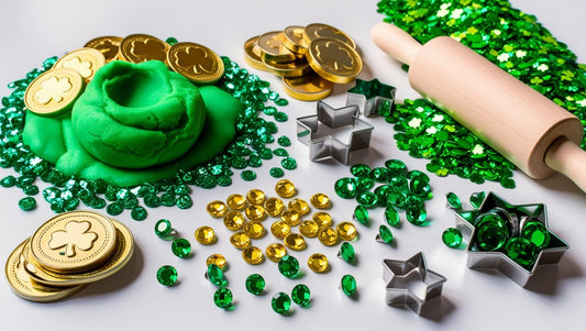 St. Patrick’s Day Sensory Kit – Play Dough, Gold Coins & Rainbow Treasures for Hands-On Fun!