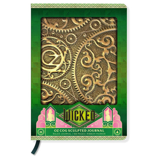 Decorative journal with intricate design and 'Wicked' branding on a green background