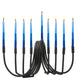 Elegant Godinger Black Swirl Menorah, crafted in India from alternative metal. Features an intricate black swirl design, measuring 12" x 6" x 6" H. A stylish and sophisticated addition to any space, ideal for Chanukah celebrations or as a unique decorative piece."