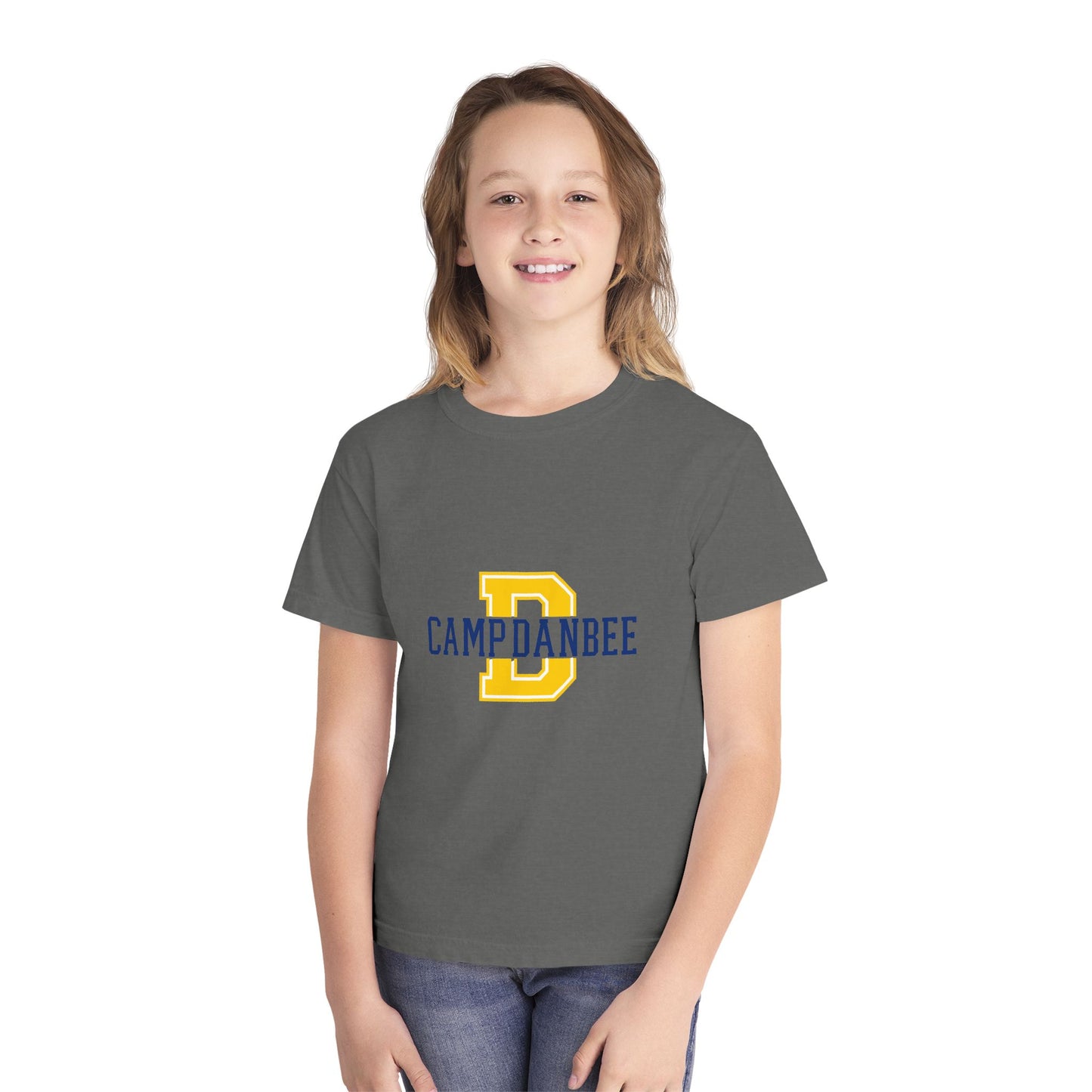 Youth T-Shirt — Camp Danbee Yellow Tee with Letter D