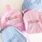 Pretty in Pink pink seersucker small backpack for toddlers & fashionistas. Fits iPad, makeup, credit cards. Washable.