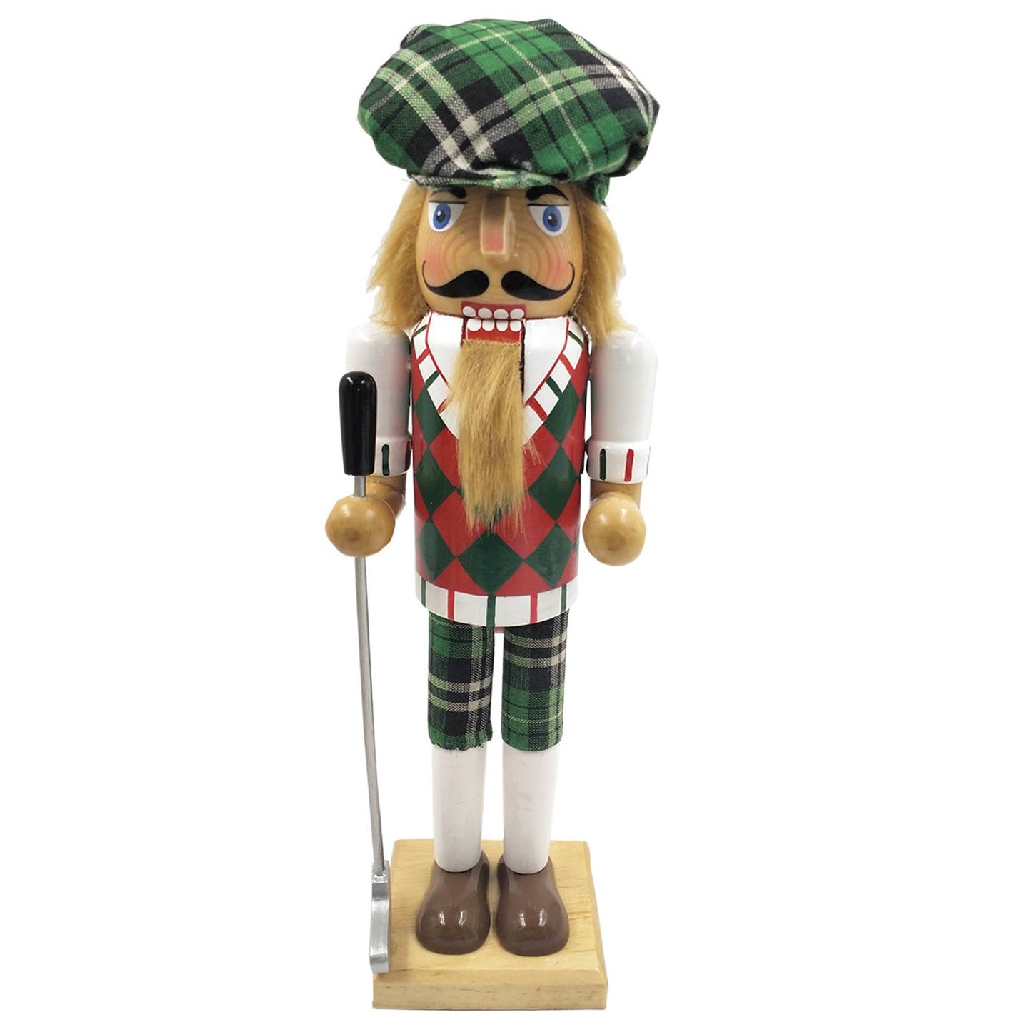 14-inch green plaid golfer nutcracker