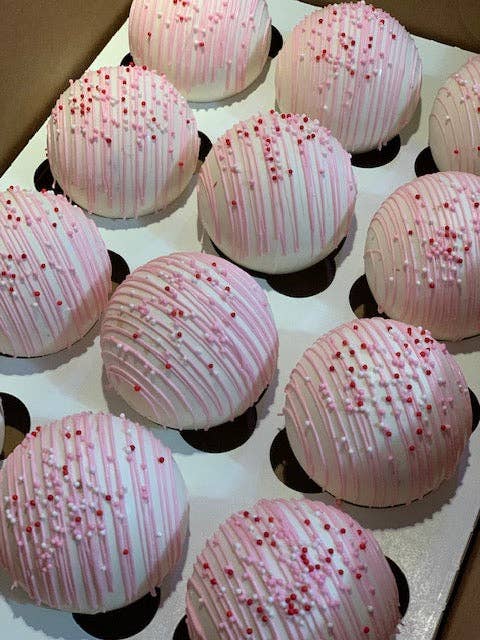 Valentine’s hot chocolate bombs ready to melt in mug