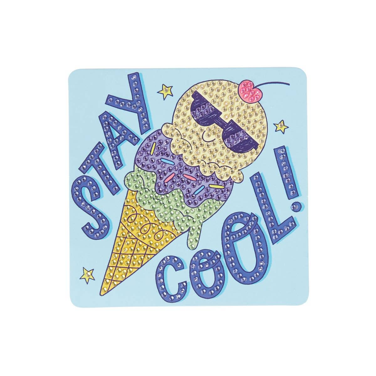 OOLY Razzle Dazzle DIY Mini Gem Art Kit featuring a cool cream ice cream cone design, includes gems, tray, and wax pencil, suitable for ages 8 and up.