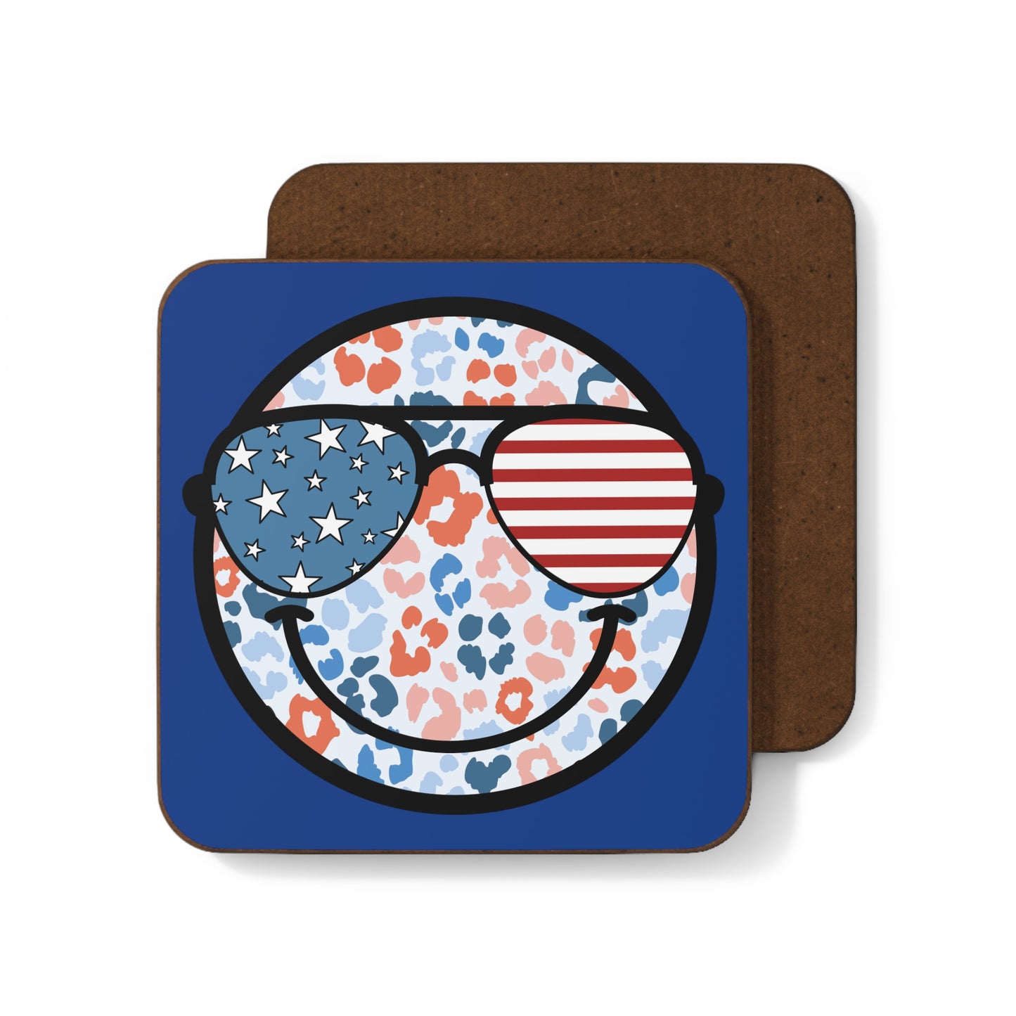 Retro smiley coasters designed for celebrating July 4th and Election 2024, featuring vibrant red, white, and blue colors. These 3.5-inch square coasters add a cheerful touch to your home decor, perfect for hostess gifts, summer parties, and patriotic tableware. Ideal for both Democrats and Republicans, these coasters bring joy to your gatherings, enhancing your summer wine experience or July 4th kids' parties.