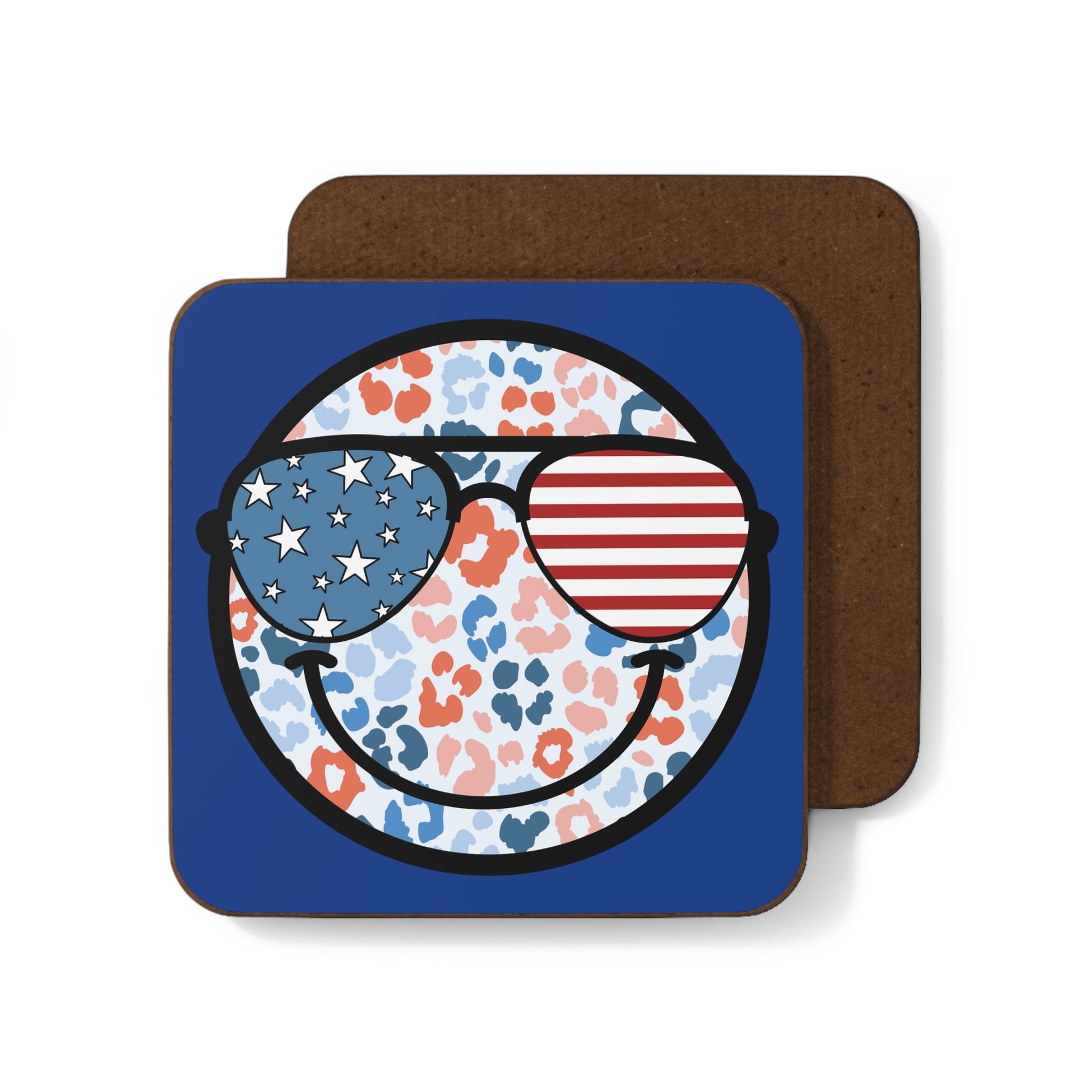 Retro smiley coasters designed for celebrating July 4th and Election 2024, featuring vibrant red, white, and blue colors. These 3.5-inch square coasters add a cheerful touch to your home decor, perfect for hostess gifts, summer parties, and patriotic tableware. Ideal for both Democrats and Republicans, these coasters bring joy to your gatherings, enhancing your summer wine experience or July 4th kids' parties.