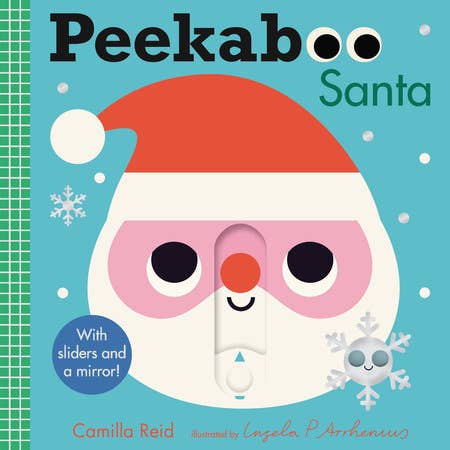 Peekaboo Santa by Camila Reid, a whimsical Christmas decoration with vibrant colors and festive charm.