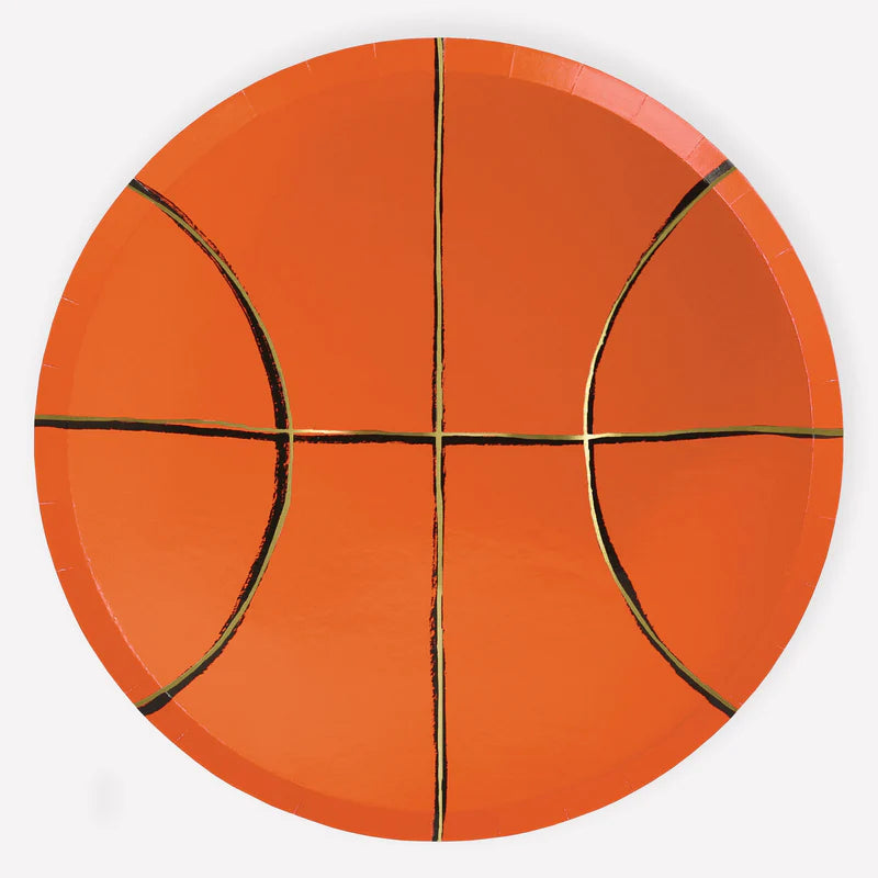 Basketball party paper plates with gold foil, pack of 8, 9.5-inch high-quality 450gsm