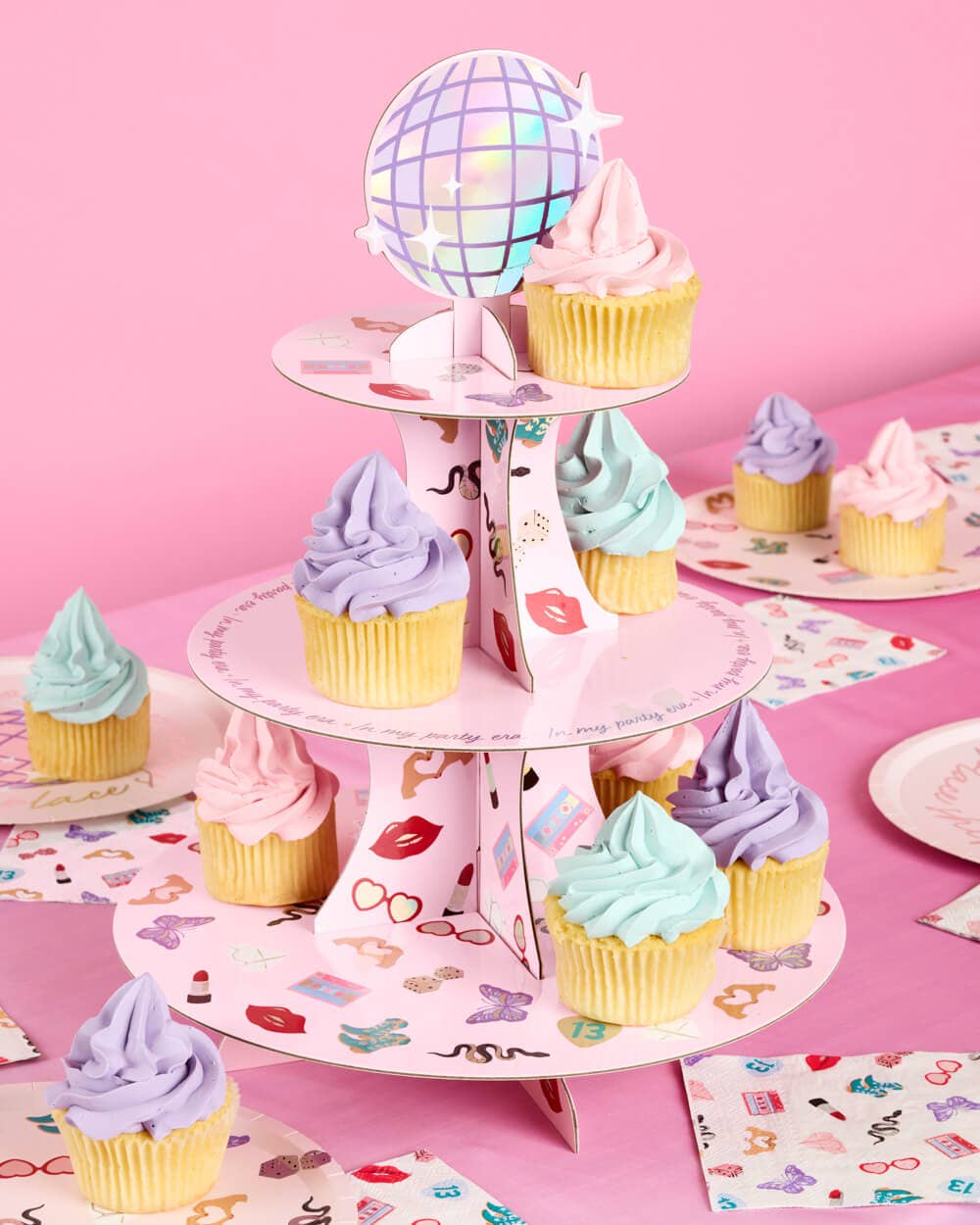 “Party Era” 💋 Cupcake Tower - 3 tiered display, dessert stand by xo, fetti