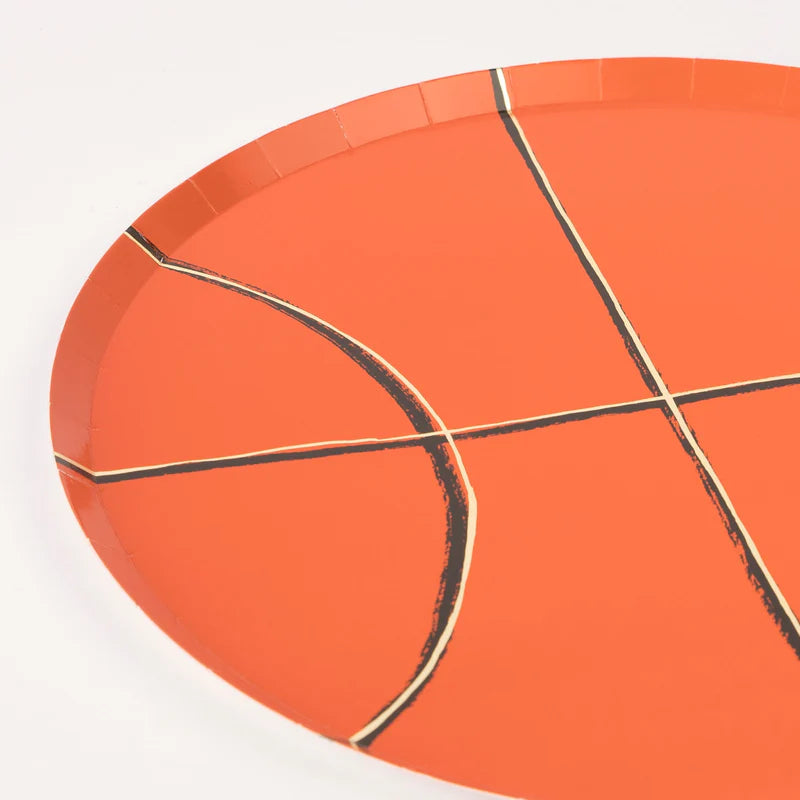 Pack of 8 basketball plates with gold foil detail, 9.5-inch round, 450 gsm paper quality