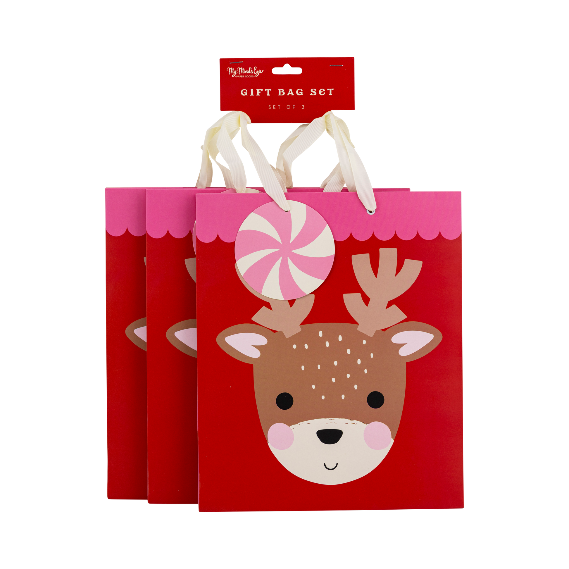 Spread holiday cheer with our festive reindeer gift bag set, including 3 medium-sized bags!