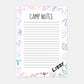 Retro Camp Notes personalized stationery set featuring 10 flat notecards and envelopes, perfect for letters and notes. A7 size (5" x 7") printed on smooth heavyweight paper.