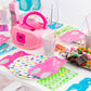 Holographic gummy bear party plates in playful neon hues.