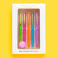Set of 5 colorful "Best Teacher Ever" pens with matching ink colors. Medium ballpoint pens in a white gift box with gold foil dots, perfect for teacher appreciation gifts.
