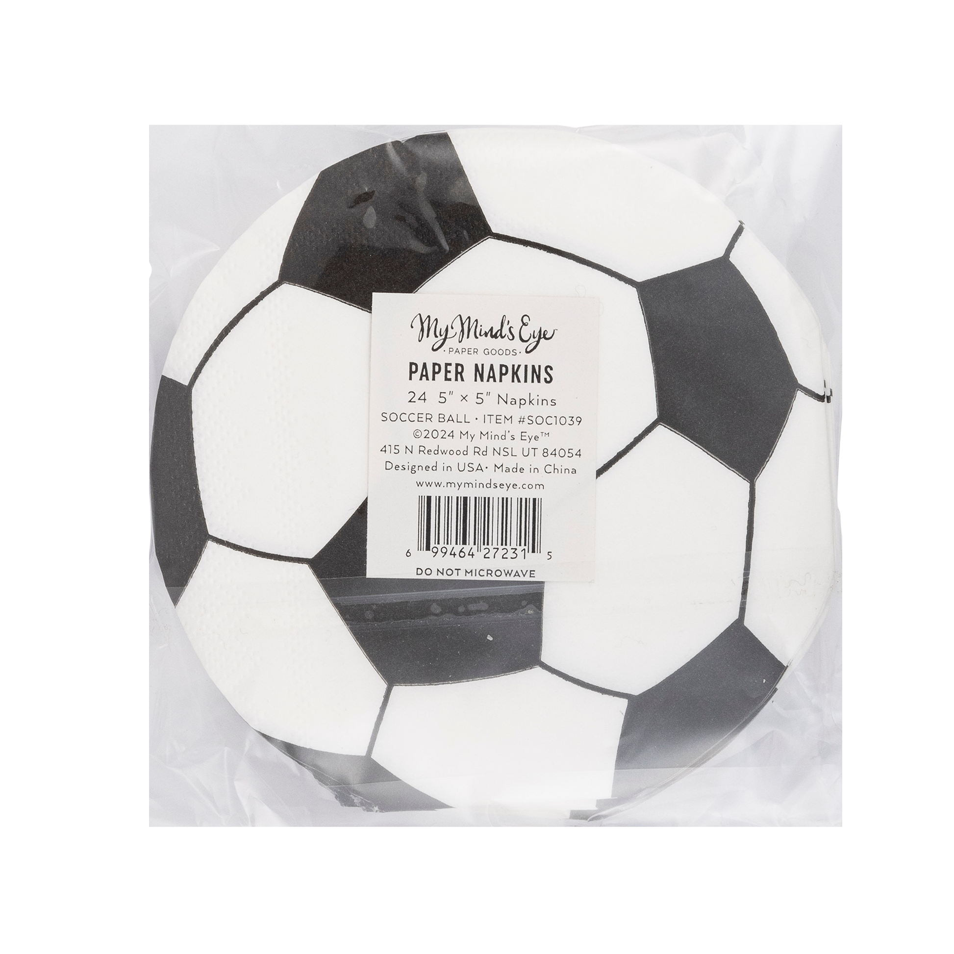 Set of 24 soccer ball napkins – 5"x5", perfect for soccer-themed parties, fun design & disposable convenience!