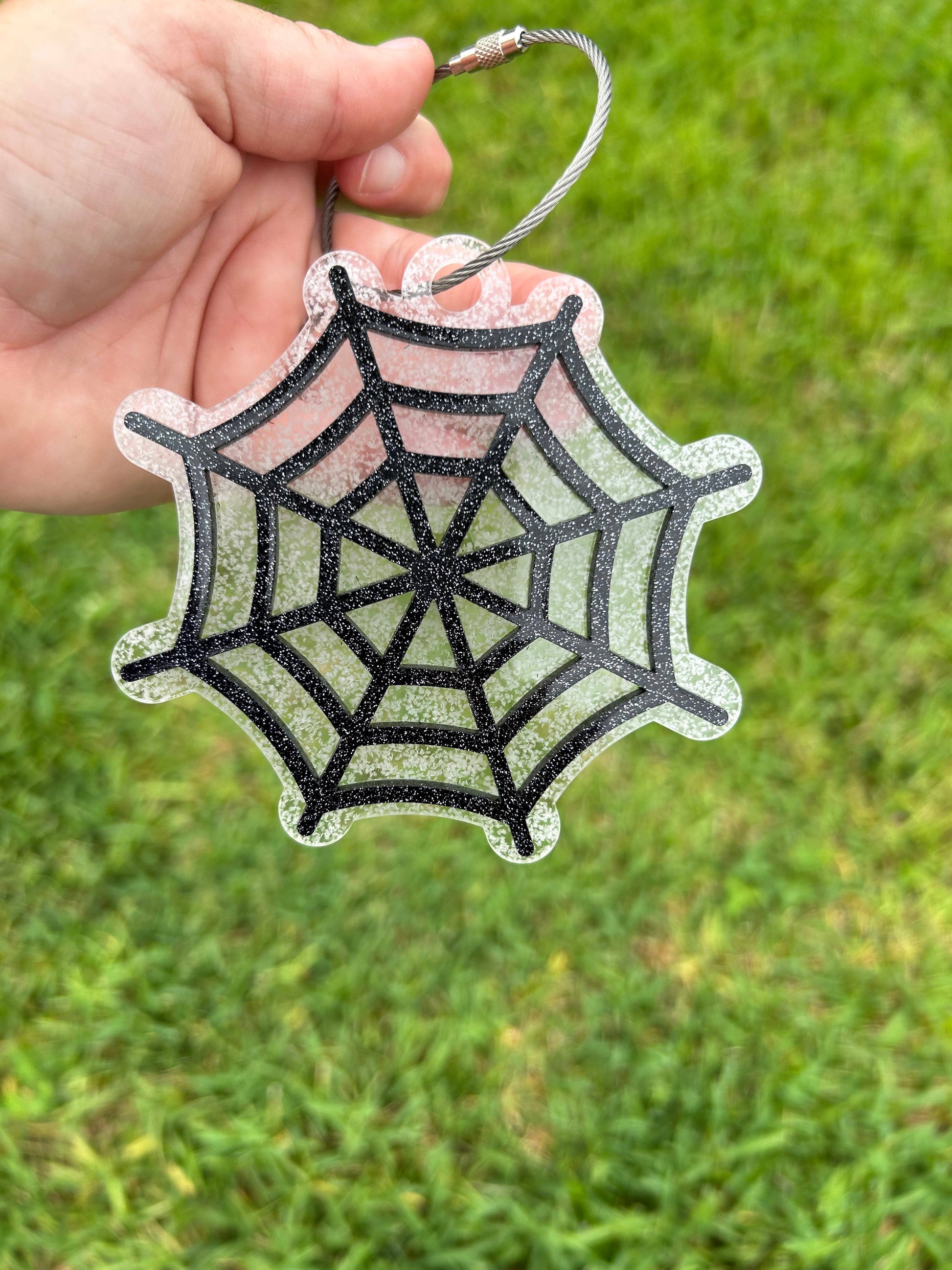 Spiderweb shaped acrylic tag for Halloween baskets