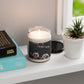 Customizable 9oz scented candle in a glass jar, made with 100% natural soy wax blend and featuring a 100% cotton wick. The candle includes a glossy permanent adhesive label for personalized artwork, available in various aromatic scents and has a burn time of 50-60 hours
