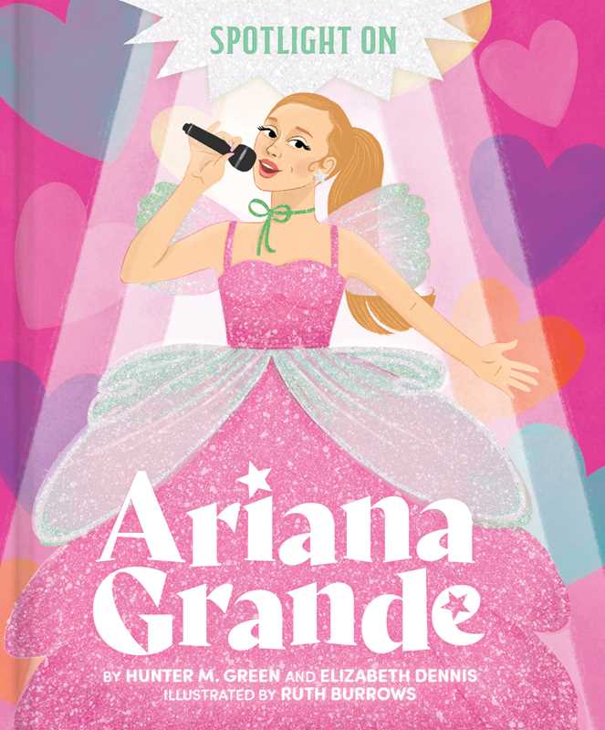 Glitter-covered Ariana Grande biography for kids