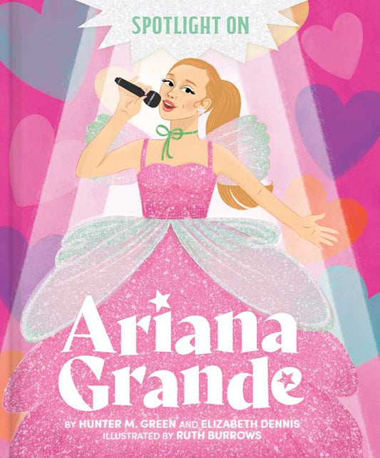 Glitter-covered Ariana Grande biography for kids