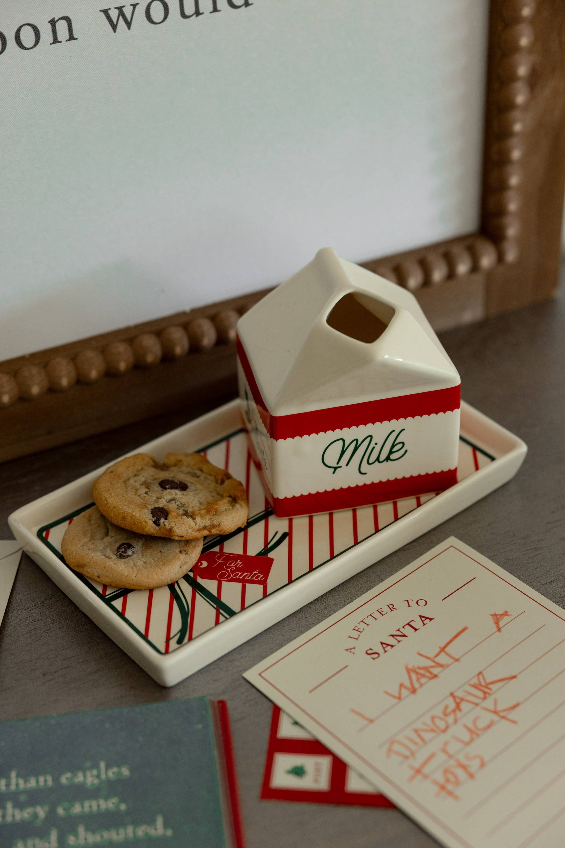 Holiday ceramic milk and cookie serving set