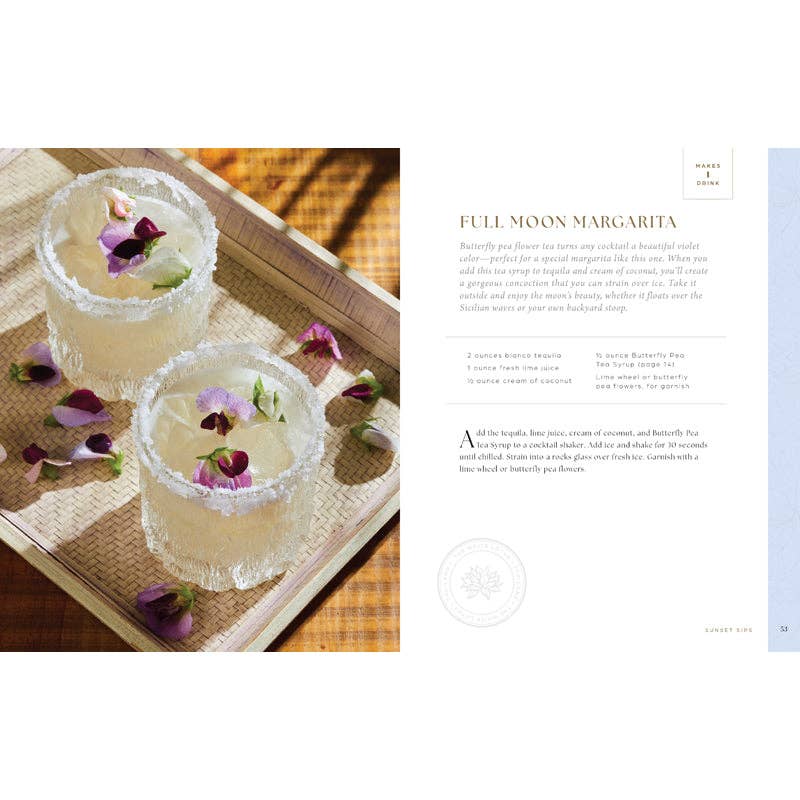 Open page of cocktail recipe with show still