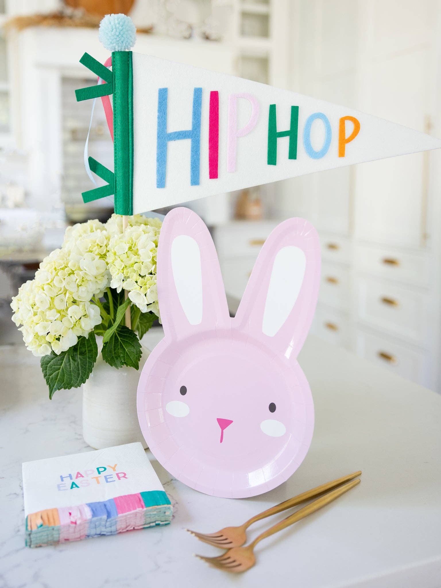 Bunny plate 11″ tall pastel pink season tableware