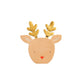  A whimsical paper reindeer head featuring shimmering gold horns, perfect for festive decorations and holiday cheer.