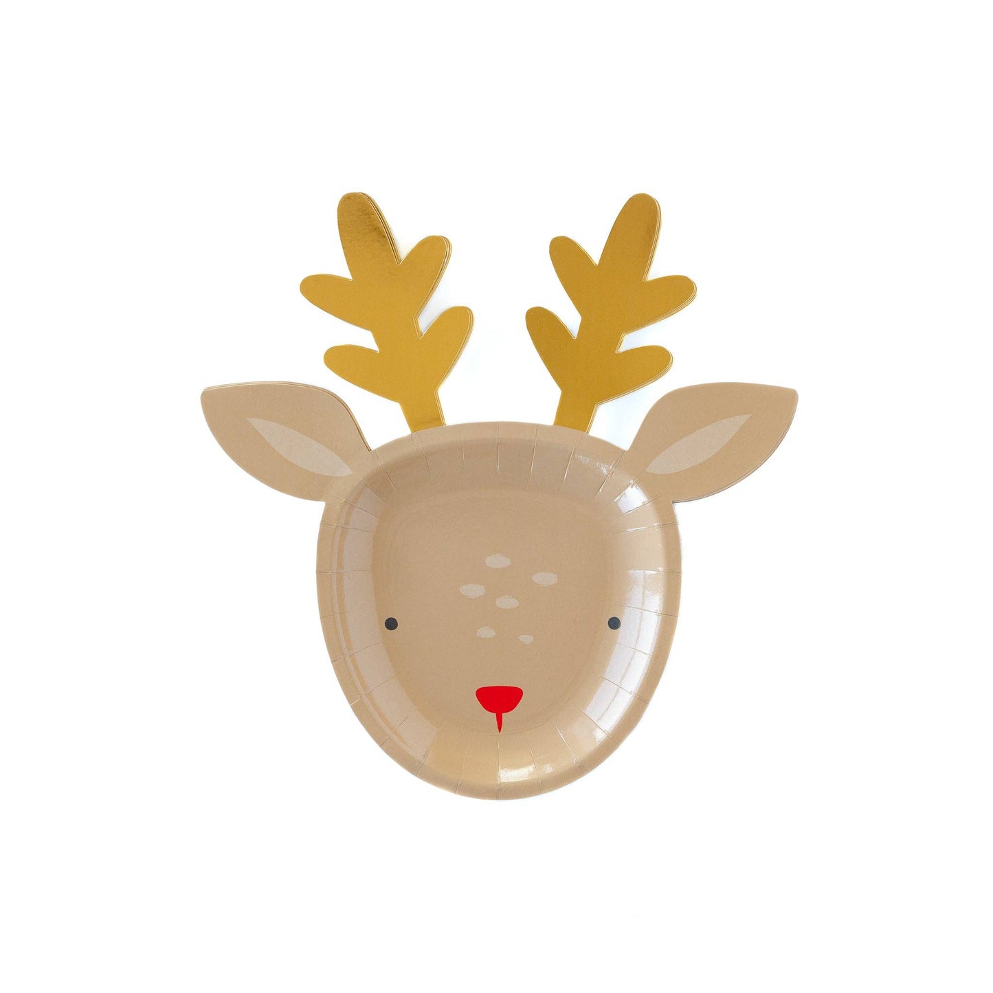 Reindeer-shaped party plates with gold foil accents, 8 festive plates for Christmas treats