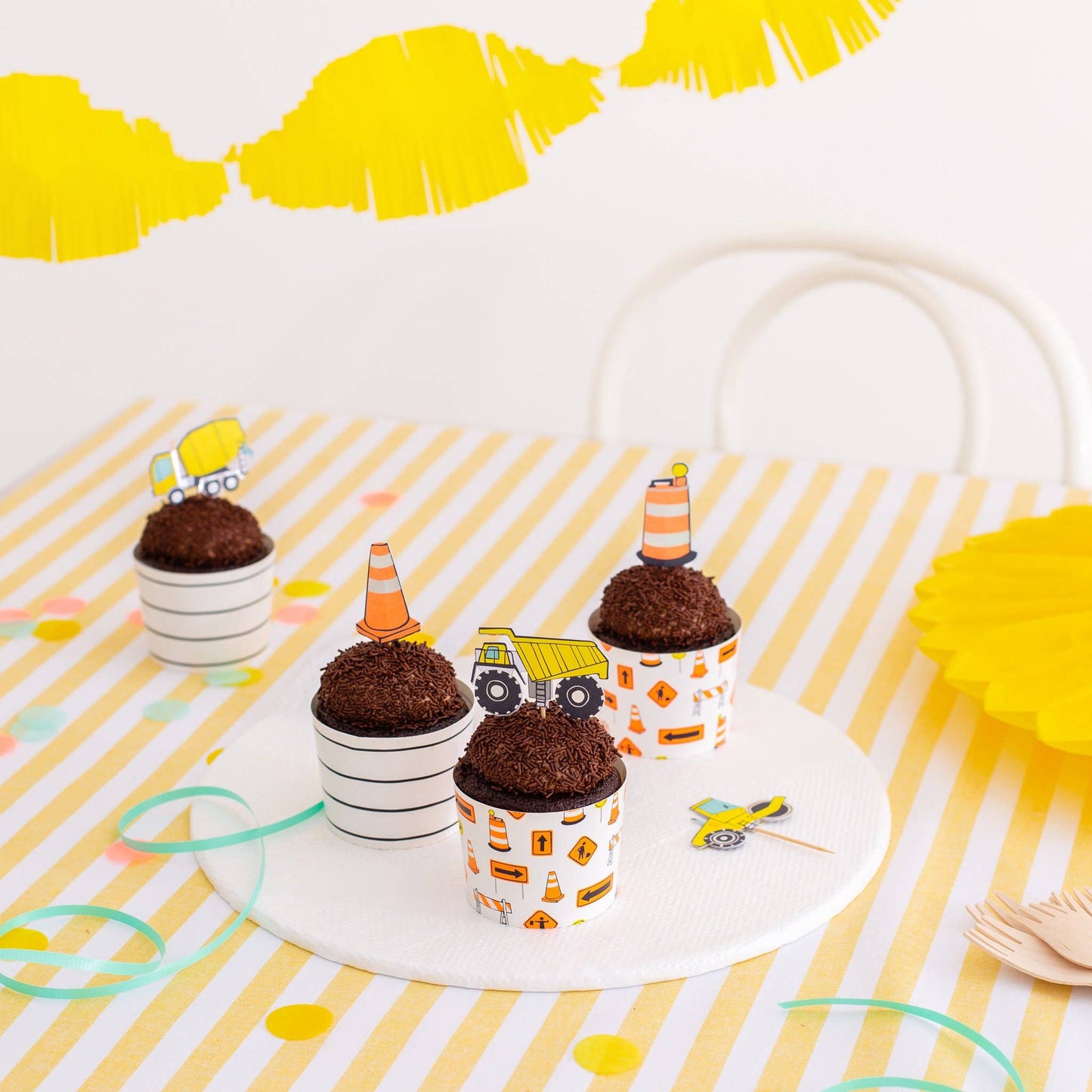 24-piece construction cupcake kit with gold and silver foil details