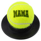 Full-sized "40 LUV" MAMA tennis ball featuring retro block varsity letters, measuring 2.65 inches in diameter. Includes a display base, making it an ideal gift for tennis-loving moms.