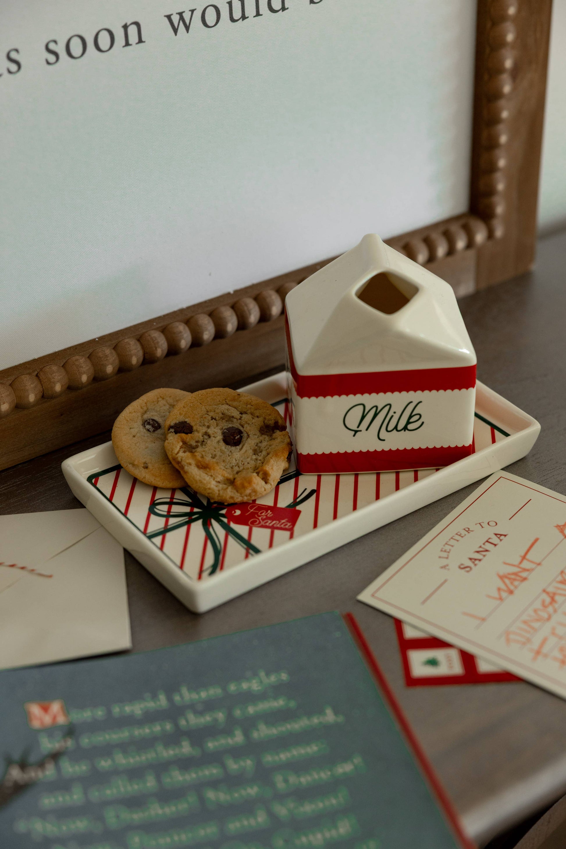 Holiday kitchen decor milk and cookie set