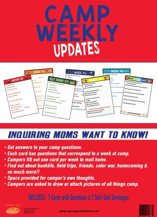Camp Weekly Update 7-card set with envelopes lets kids share camp stories with doodles and text