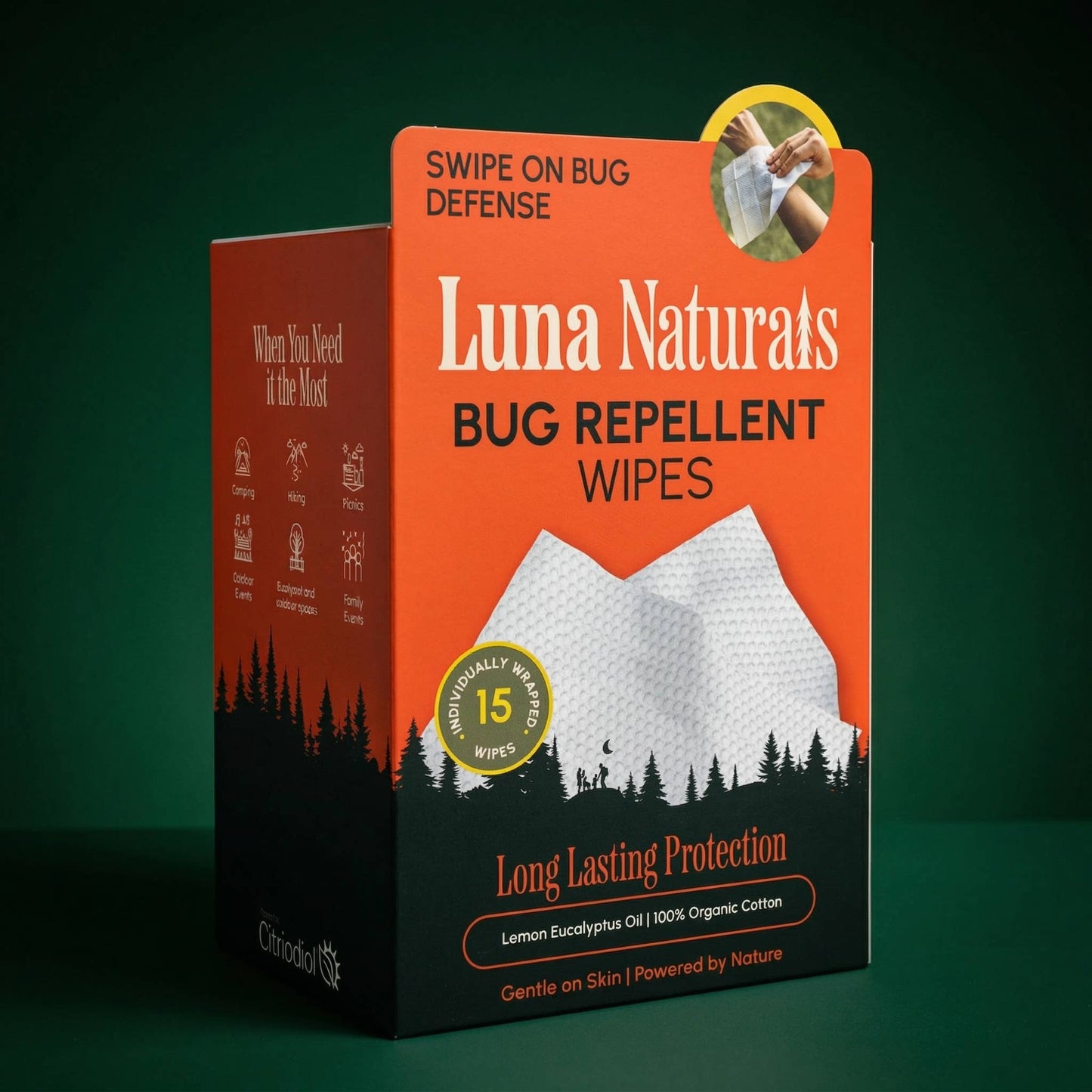 "Wipe the Bugs" 🌿 Lemon Eucalyptus Bug Repellent Wipes (15ct) by Luna Naturals