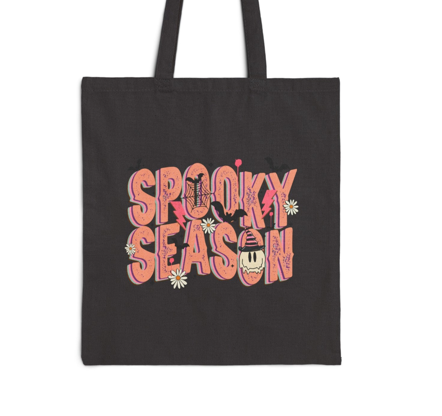 Celebrate the spooky season with our Spooktober Trick or Treat Tote Bag, perfect for all ages! Made from strong, durable cotton canvas fabric, this cute Halloween bag features extra long 20” shoulder handles and is available in natural or black.