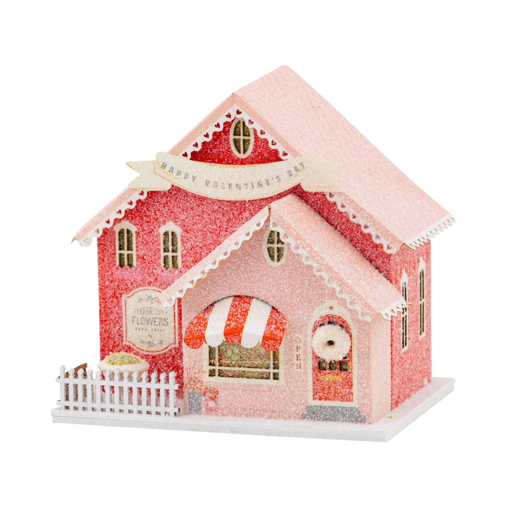 Valentine flower shop light up village house decor