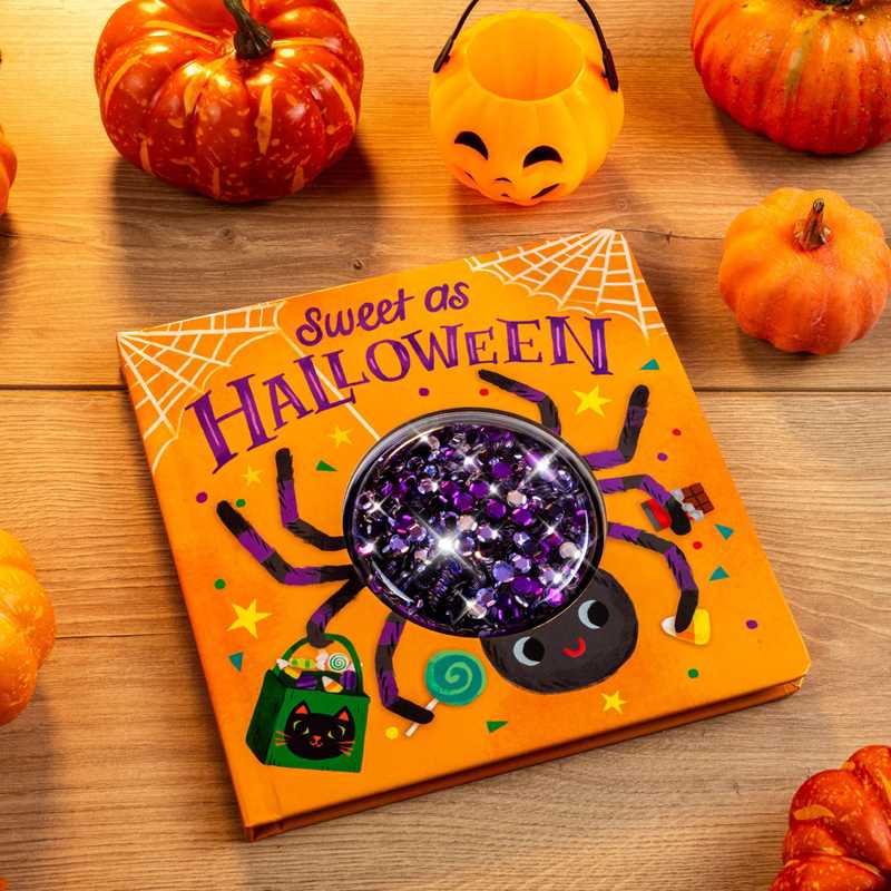 Spider and witch illustrations in Halloween board book