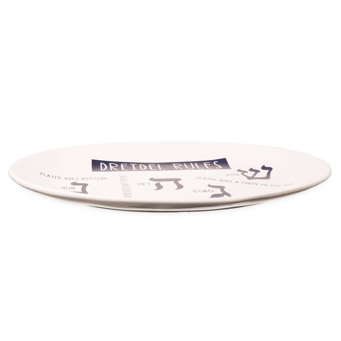 Elegant Hanukkah Serving Tray, crafted from porcelain with menorah, dreidel, and Star of David accents. Measures 14.02 x 10.16 x 1.26" H, perfect for serving latkes, sufganiyot, and appetizers. Sturdy and easy to clean, ideal for holiday gatherings or as a thoughtful gift.