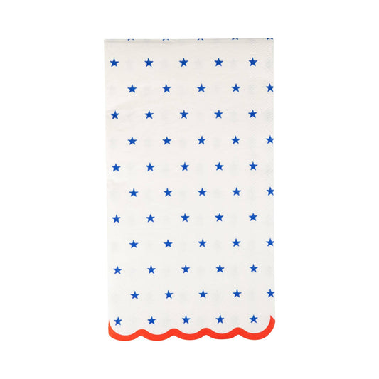 Blue Stars Scallop Napkins – 24 premium napkins, 4.25” x 7.75”, perfect for 4th of July parties.