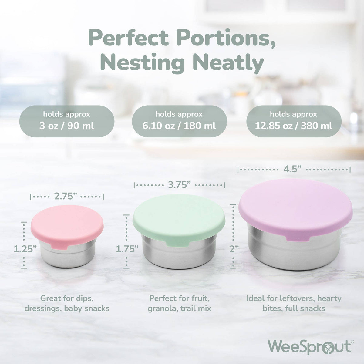 "Nest Egg" 🥣 Stainless Steel Nesting Food Storage Containers (Set of 3) by WeeSprout