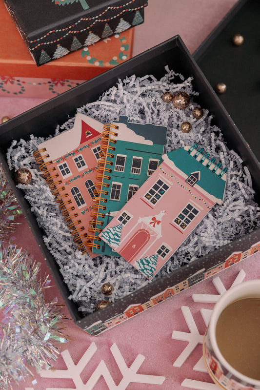 Set of 3 mini book-shaped holiday notepads
